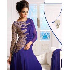 Blue WEDDING WEAR GEORGETTE & NET LONG ANARKALI SUIT 