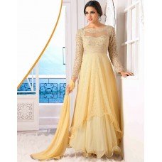 Cream WEDDING WEAR GEORGETTE & NET LONG ANARKALI SUIT