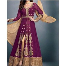 STUNNING PURPLE GULZAR ANARKALI STYLE SUIT 