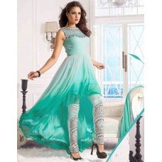 Sea Green PARTY WEAR GEORGETTE & NET LONG ANARKALI SUIT 