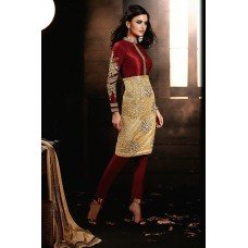 Maroon and Gold Breathtaking HEROINE Straight Cut Designer Dress 