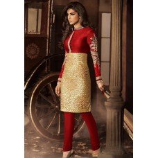 Red and Gold Breathtaking Priyanka Chopra HEROINE Straight Cut Designer Dress 