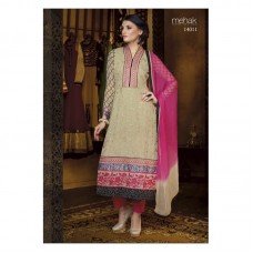 Mehak Cream and Pink Georgette Long Length Designer Dress 