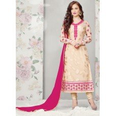 Gold with Pink Beautiful Statuesque Party Wear Georgette Churidar Shalwar Suit 