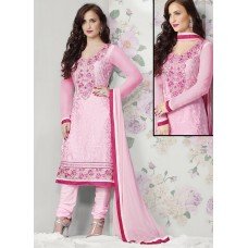 Pink Beautiful Statuesque Party Wear Georgette Churidar Shalwar Suit 