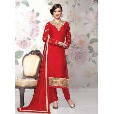 Red Beautiful Statuesque Party Wear Georgette Churidar Shalwar Suit 