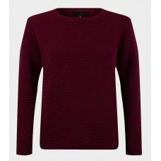 Burgundy Mens Knitwear Ribbed Jumper