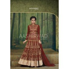 3004-C RED AASHIRWAD DIA MIRZA HEAVY EMBROIDERED WEEDING WEAR SUIT