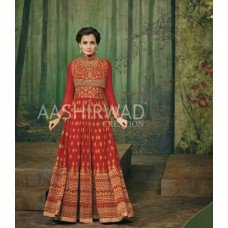 3002 FLAME SCARLET RED AASHIRWAD CREATION DIA MIRZA HEAVY EMBROIDERED ANARKALI SUIT
