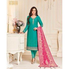 TURQUOISE INDIAN PARTY WEAR DESIGNER CHURIDAR SUIT