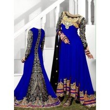 Blue and Black Stunning Georgette Floor Length Anarkali Dress 