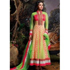 3032 Red and Green Gorgeous Asin Printed Georgette Anarkali Style Suit 