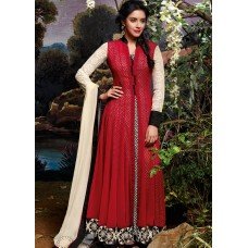 3034 Samba Red and White Gorgeous Asin Printed Georgette Anarkali Style Suit 