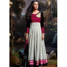 3037 Grey and Black Gorgeous Asin Printed Georgette Anarkali Style Suit 