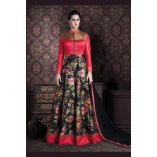 4706-D RED AND BLACK CHENAB DESIGNER EMBROIDERED FLORAL ANARKALI SUIT