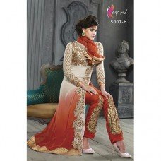 White and Maroon KESARI ARYAA PURE GEORGETTE LONG LENGTH PARTY WEAR DESIGNER SUIT NX005