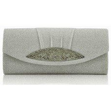 Silver Beautiful Satin Crystal Evening Clutch Bag