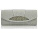 Silver Beautiful Satin Crystal Evening Clutch Bag