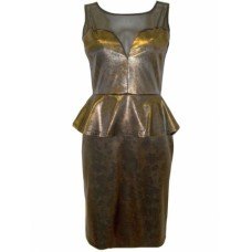 Gold Crystal Marina Kaneva Shimmer Peplum Dress