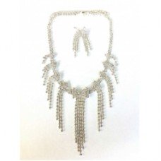 Bow Tassel Silver Crystal Necklace