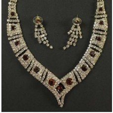 Red Bridal Diamond Style Necklace Set