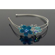 Blue and Silver Crystal Flower Head Band