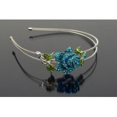 Green and Blue Crystal Flower Head Band