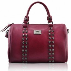 Red Stunning Skull Studded Barrel Bag With Long Strap