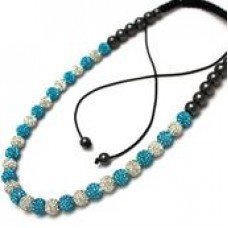 Full Turquoise/Teal & White Crystal Shamballa Necklace