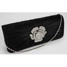 Gorgeous Black Crystal Flower Satin Clutch/Evening Bag