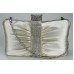 beige Satin Crystal Evening Clutch Bag