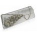 Gorgeous Silver Ruched Satin Clutch/Evening Bag With Crystal Flower