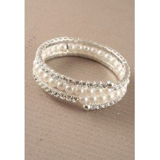 Pearl beads and Silver Crystal Coiled Bangle