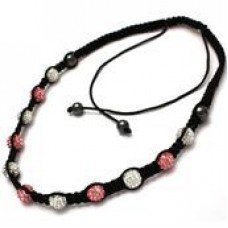 Beautiful Pink And White Threaded Crystal Ball Shamballa Necklace