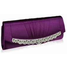 Purple Sparkly Crystal Satin Clutch/Evening Bag