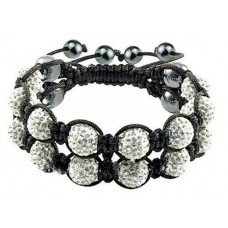 Silver Double Crystal Shamballa Bracelet 