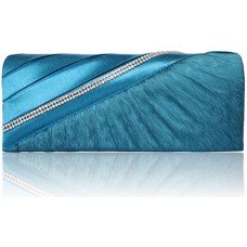 Stunning Blue/Teal Satin Crystal Clutch/Evening Bag