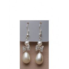 Beautiful Bow Crystal Design And Pearl Drops Earrings 