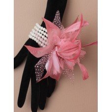 Pink Flower and Pearl Stretchy Bracelet