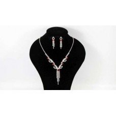 Lovely New Red And Silver Necklace And Earring Set In Free Gift Packaging