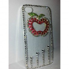 New Red & Silver 3D Apple Design & Diamante Tansparent I phone  4/4s Crystal Cover/ Mobile Phone Case