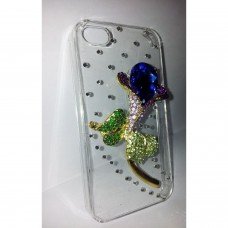 New Blue Pink & Green 3D Flower Design 4/4s Transparent Love designer Crystal Cover  