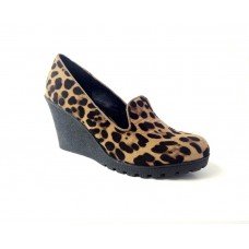 Multi Leopard Ankle Strap Wedge Flats 