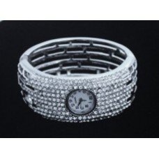 Silver Crystal Stone Bangle Watch