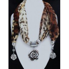 Animal Print With Crystal Stone Necklace Scarf