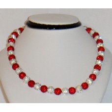 Beautiful New Red And Silver White Crystal Shamballa Necklace