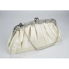 Beige Sparkly Satin Crystal Evening Clutch Bag