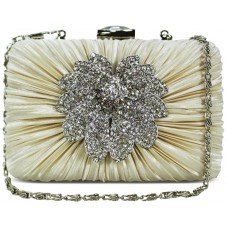 Beige Gorgeous Satin Crystal Evening Clutch Bag