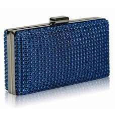 Blue Sparkly Satin Crystal Evening Clutch Bag