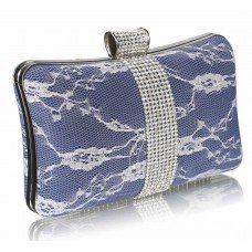 Navy Crystal Satin Crystal Evening Clutch Bag